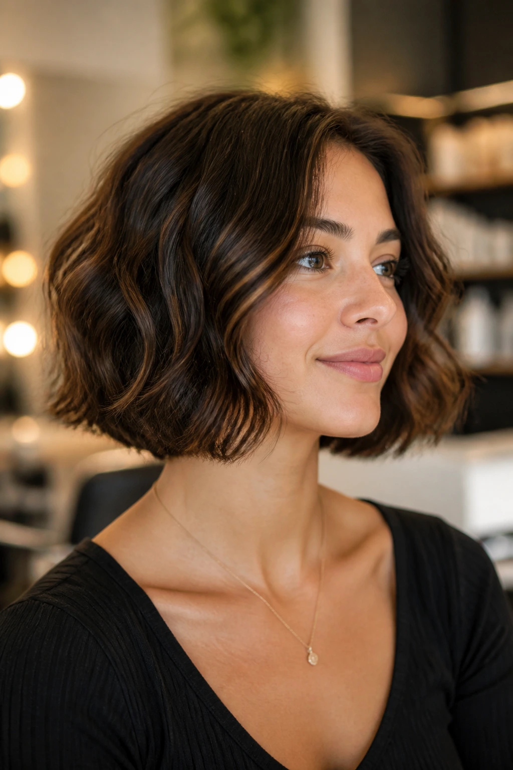 Portrait of a person with a full-looking Type 2B bob