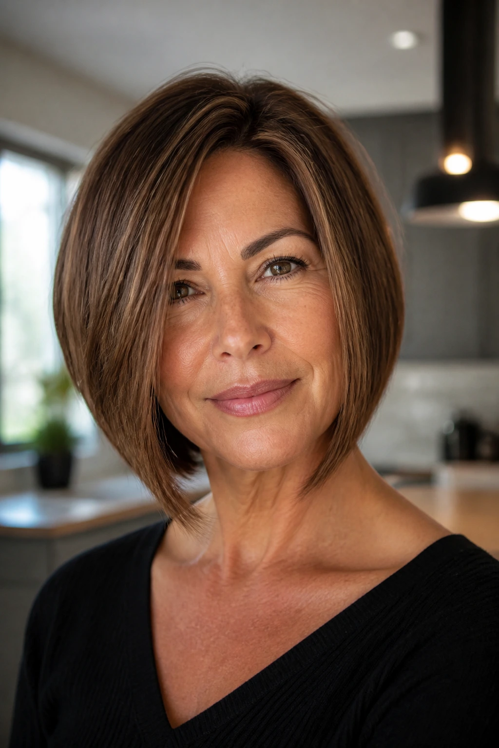 Portrait of a woman with A-line bob