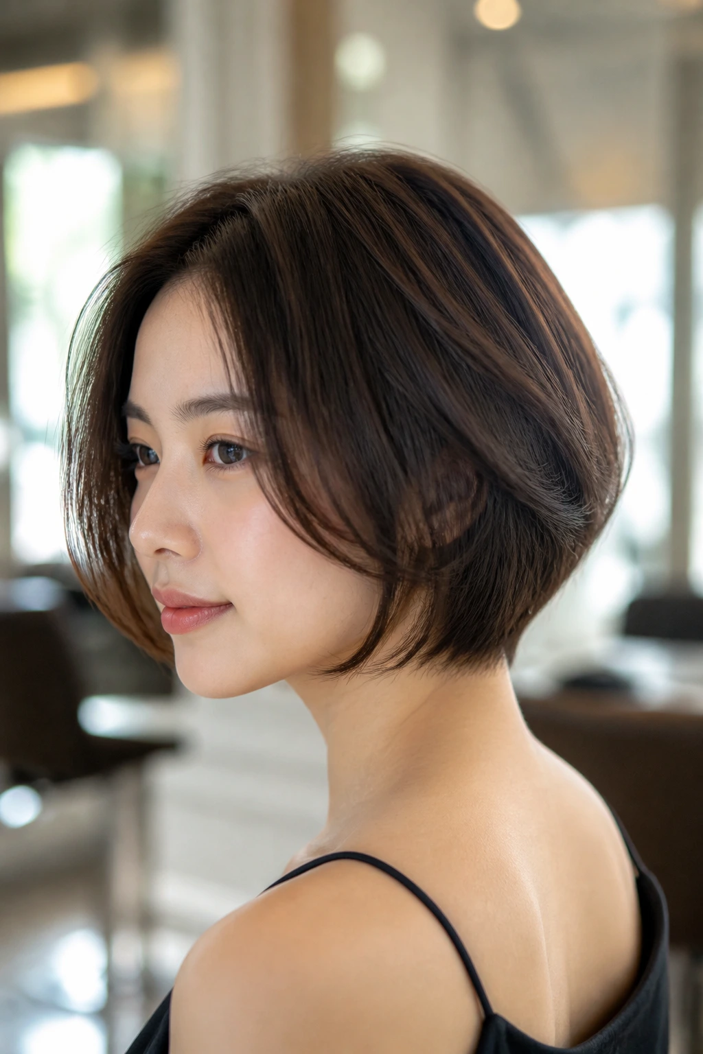 Portrait of person with soft A-line bob and tapered nape