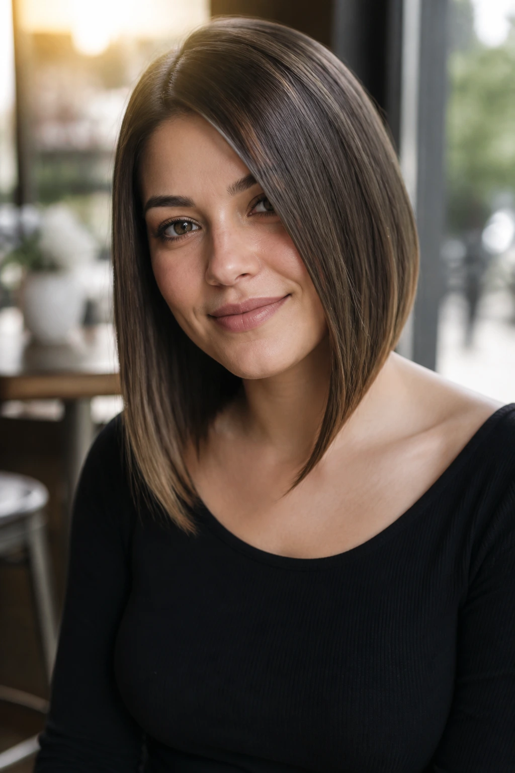 Head-and-shoulders portrait of a real person with an A-line lob hairstyle.
