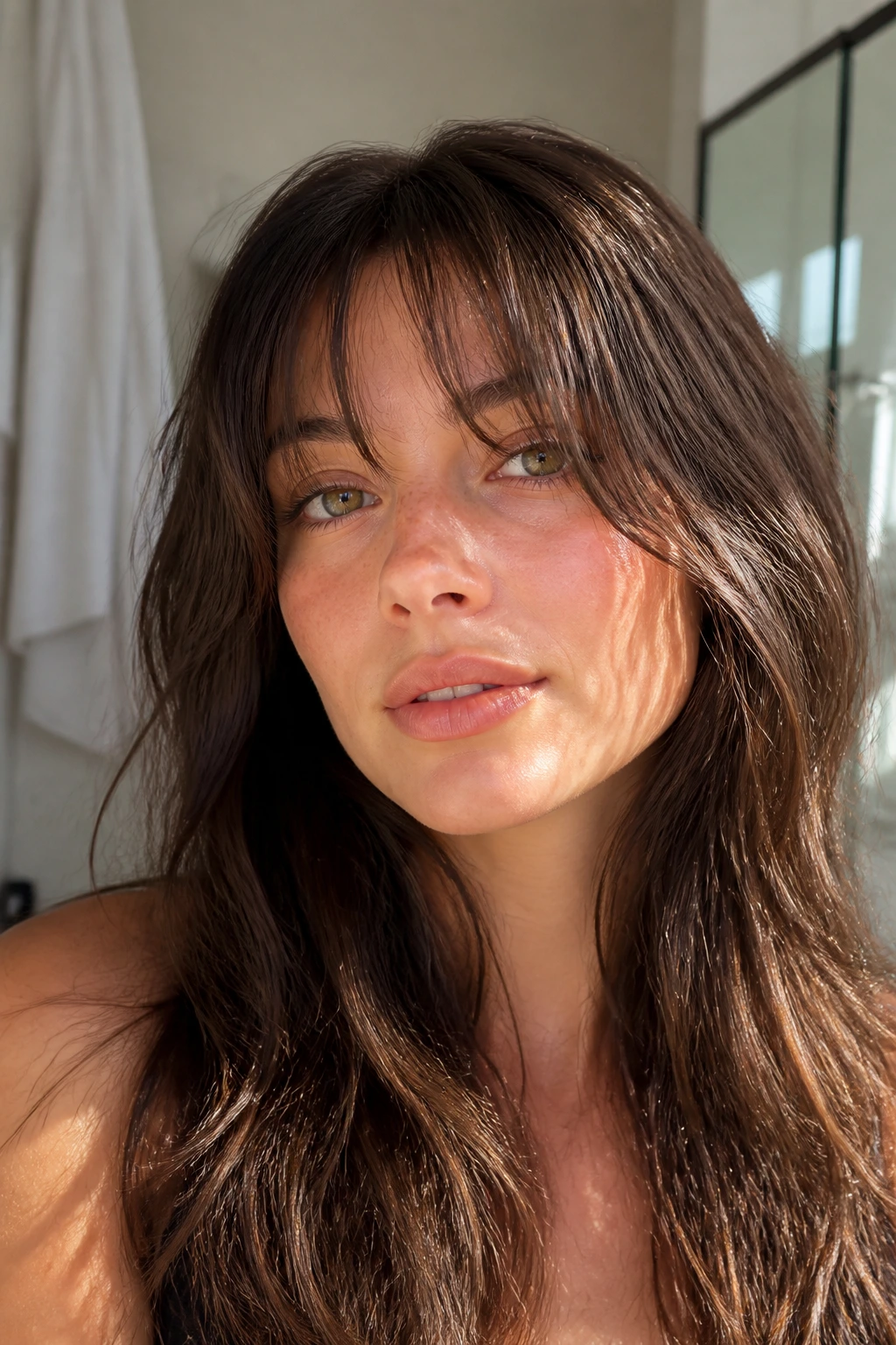 Portrait of a person with air-dried fringe showing natural texture and piecey separation