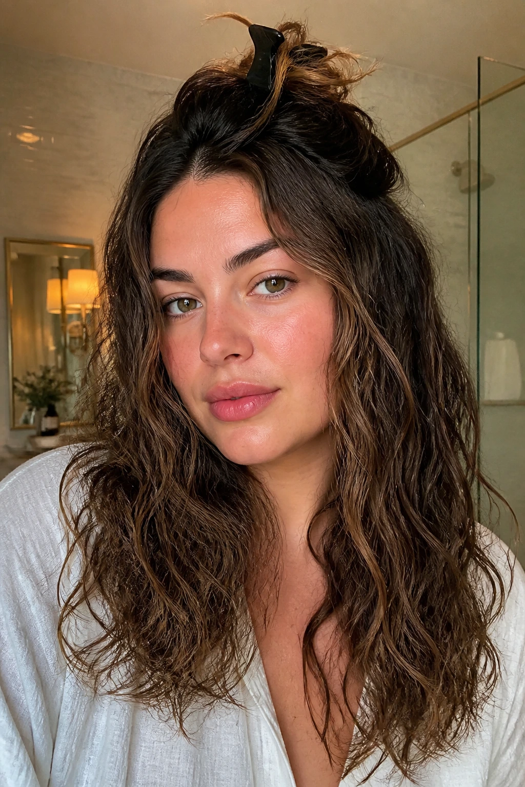 Portrait of a person with loose air-dried mousse waves