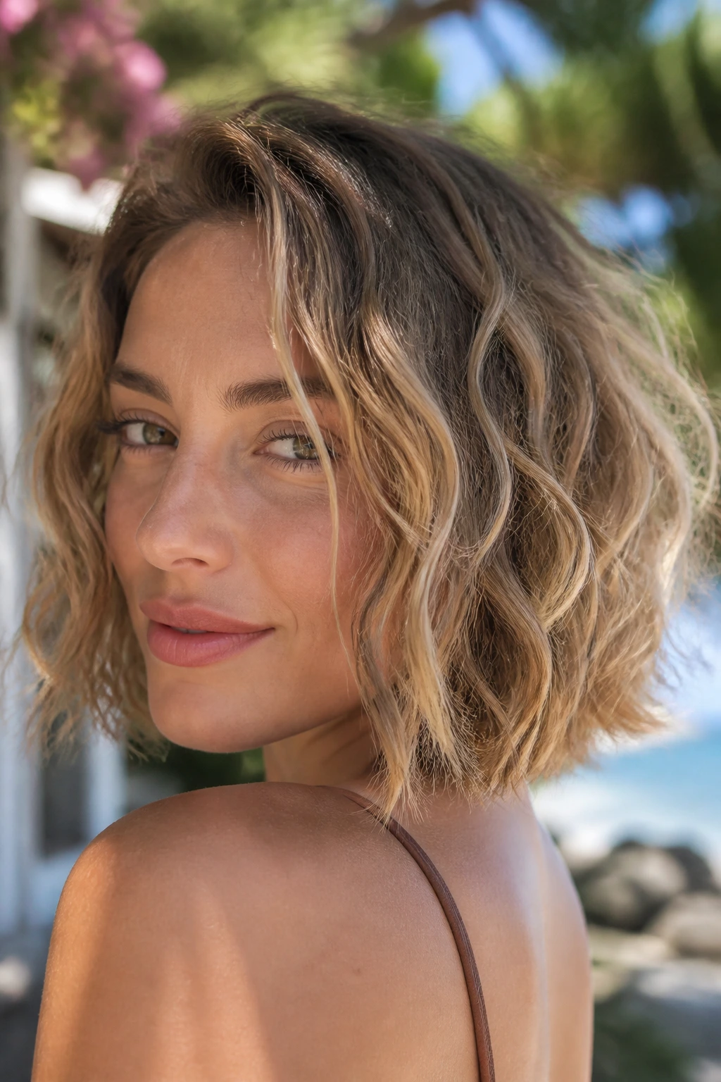 Real person with air-dried salt-spray waves in a sunlit outdoor setting.
