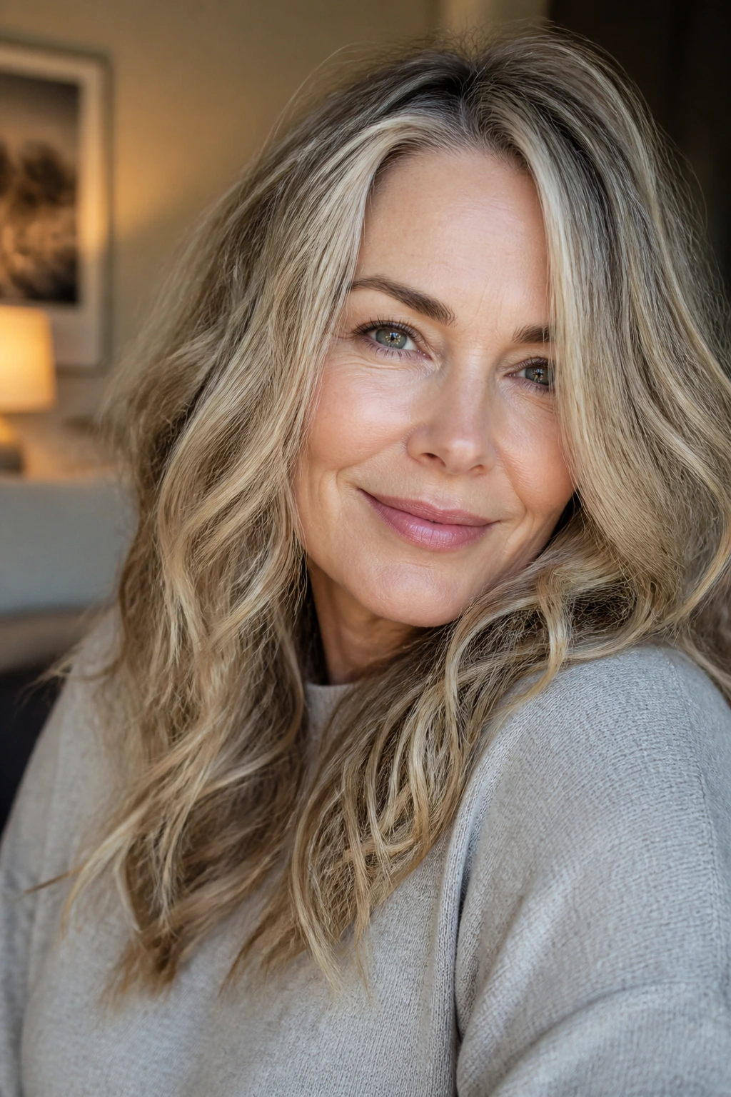 Real woman wearing clip-ins blended with natural waves for texture
