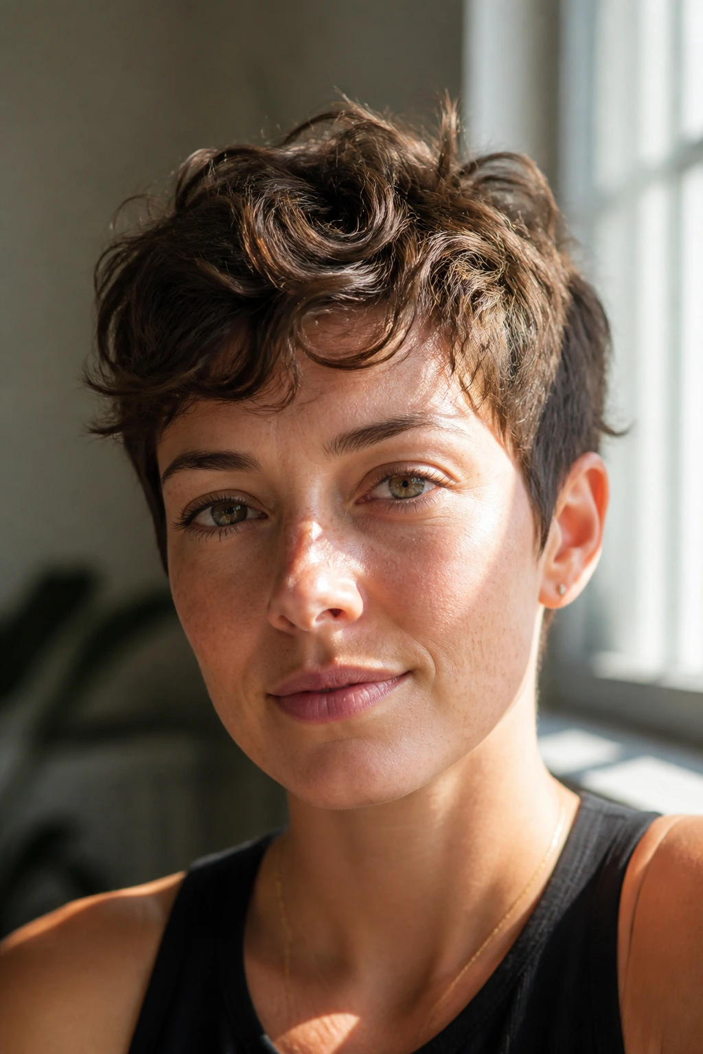 Real person with an air-dried wave crop showing natural texture
