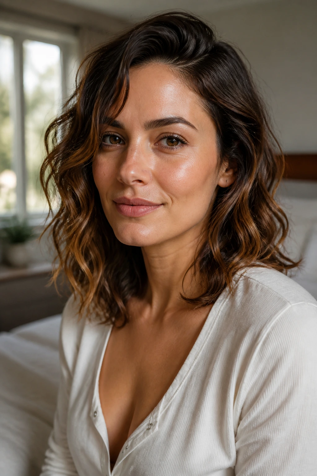 Close-up of a real woman with defined air-dried waves