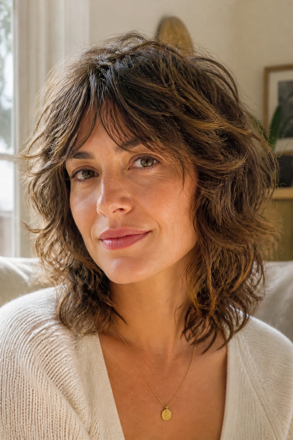 Real woman with air-dry wave shag showcasing natural waves and soft ends.