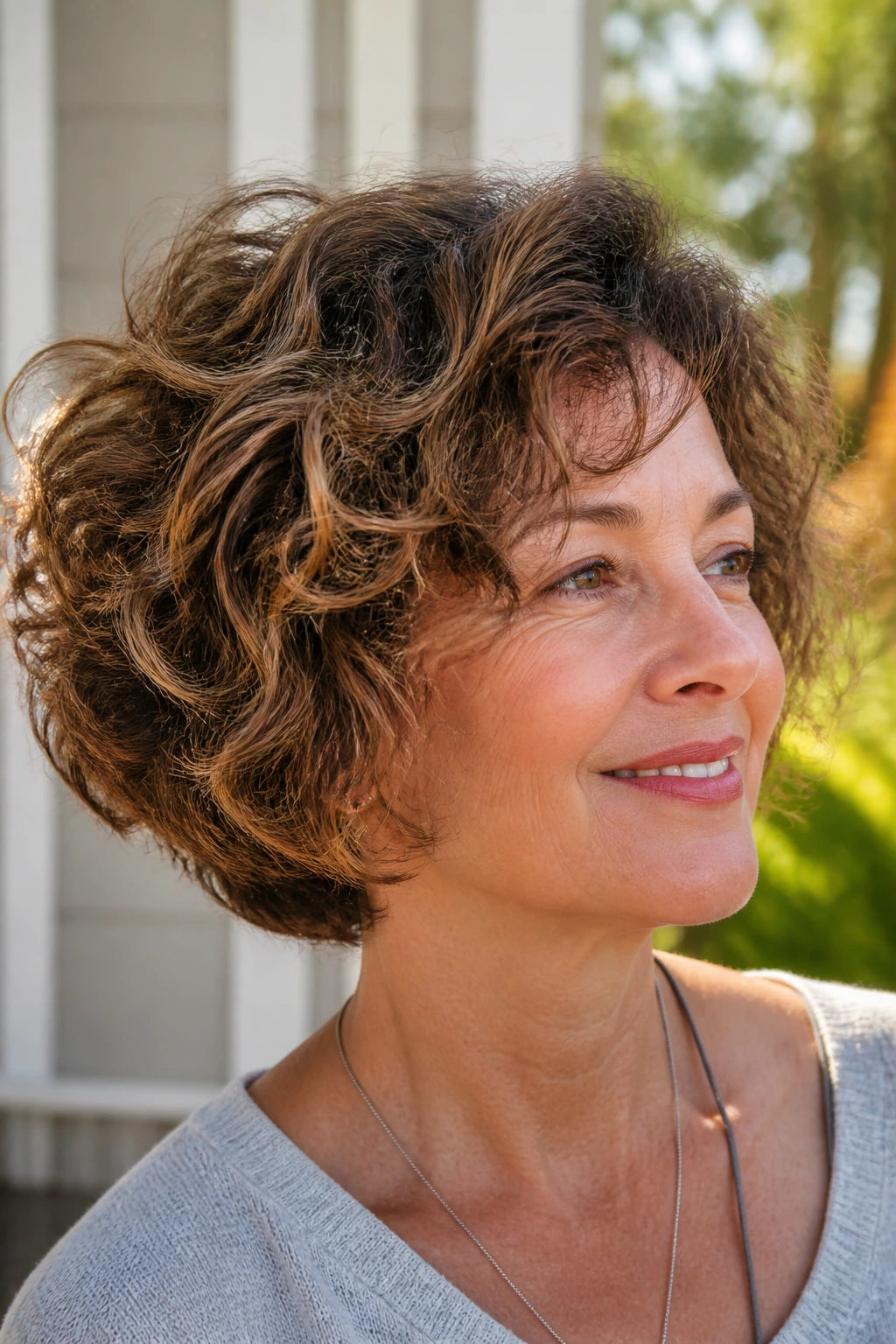 Close-up of a real woman with an airy bob and soft underlayer