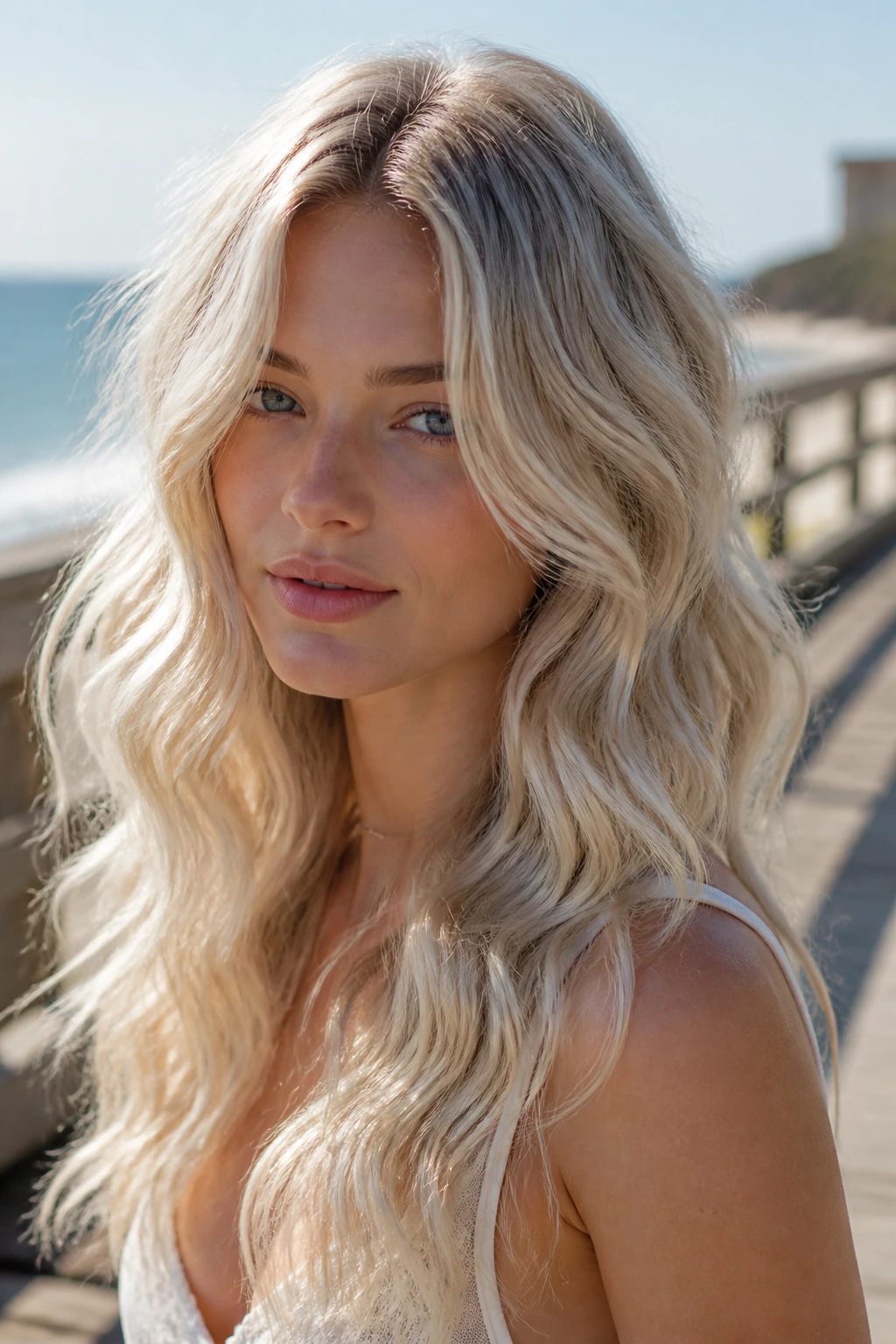 Close-up of a real woman with Airy Mermaid Waves