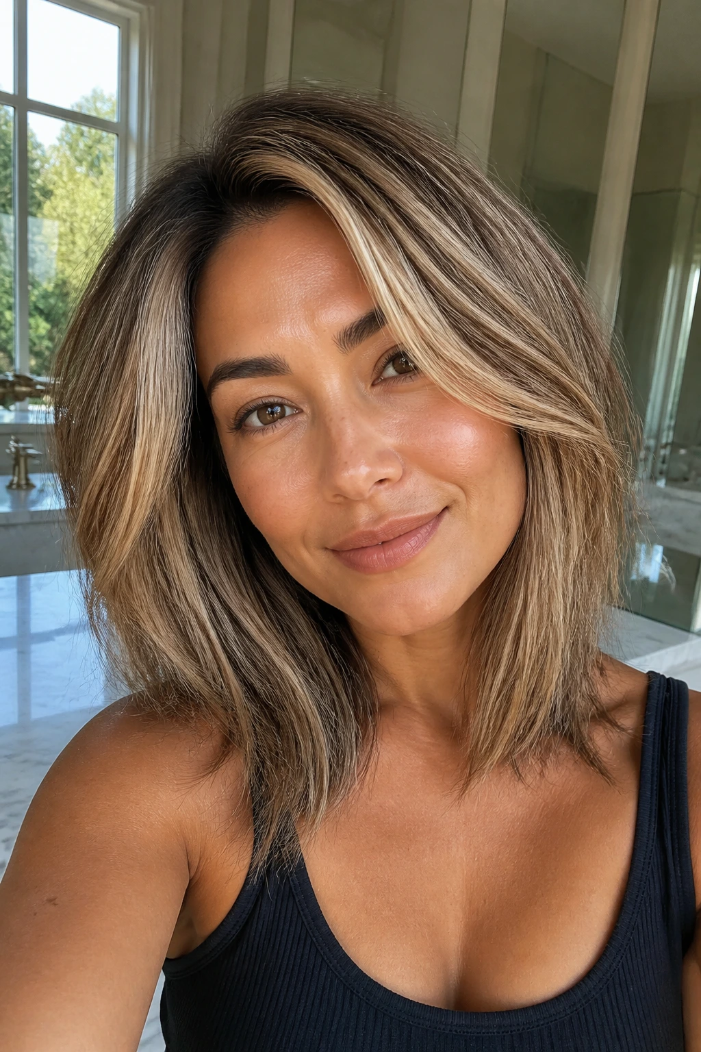 Close-up portrait of almond milk highlights on coarse hair