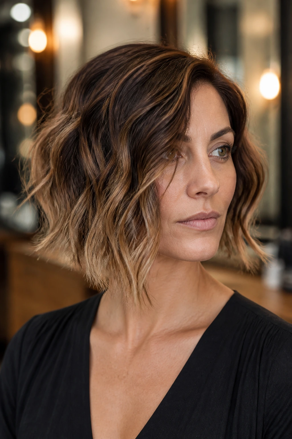 Close-up showing how angle changes the shape of a bob on a real person