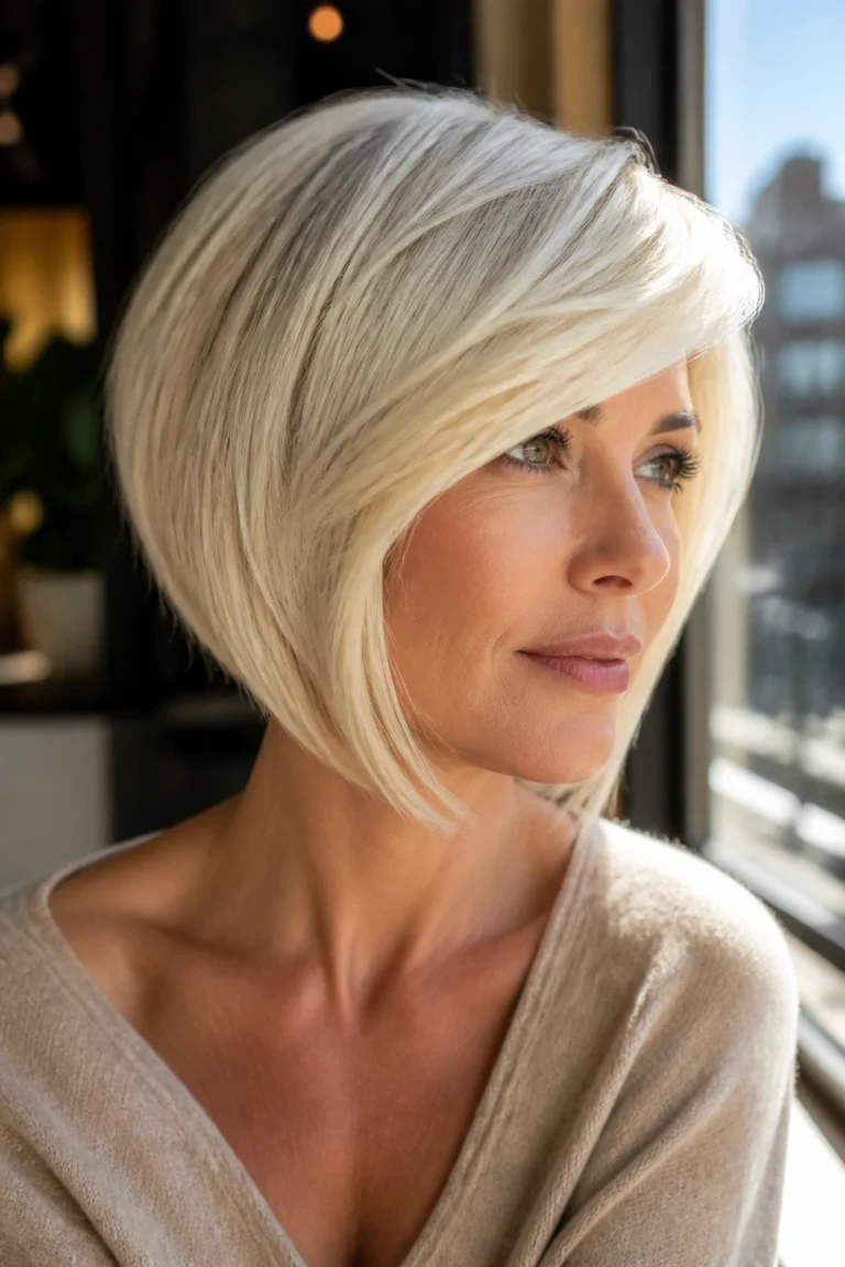18 Platinum Blonde Bobs for Fine Hair with Side-Swept Bangs
