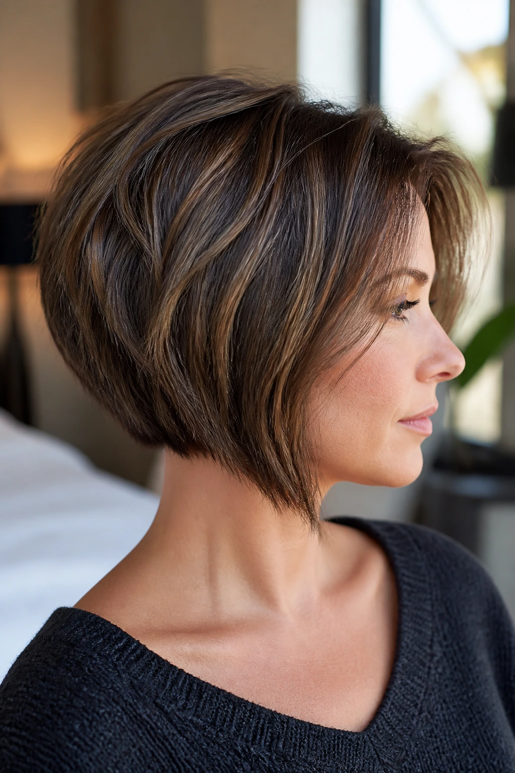 Profile shot of a person showing the inverted bob angle with shorter back