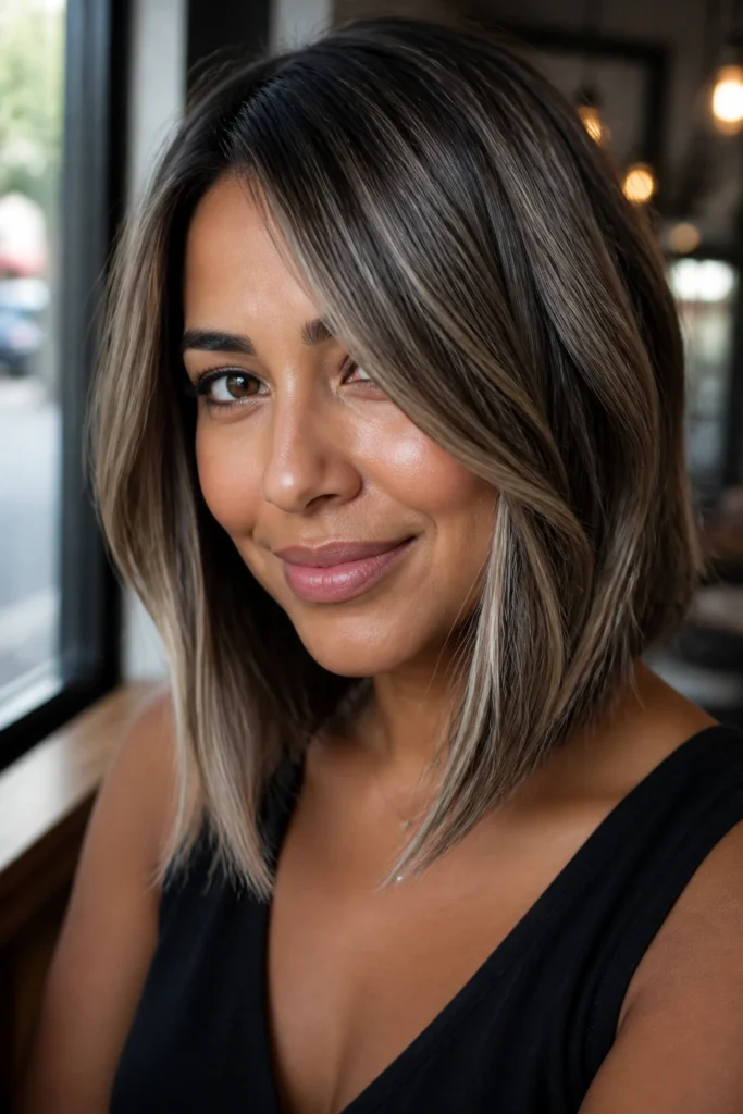 25 Low Lights Grey Dark Brown Hairstyles for Tan Skin