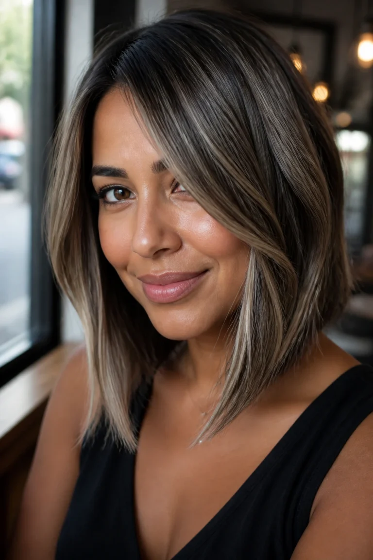 25 Low Lights Grey Dark Brown Hairstyles for Tan Skin