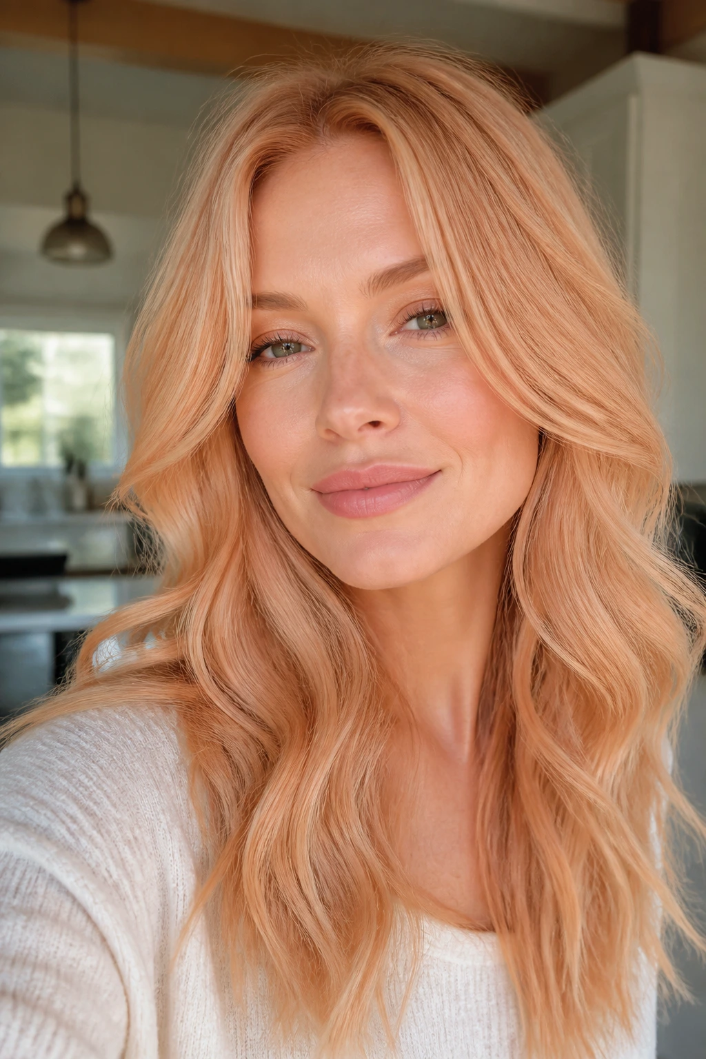 Portrait of woman with apricot blonde hair color