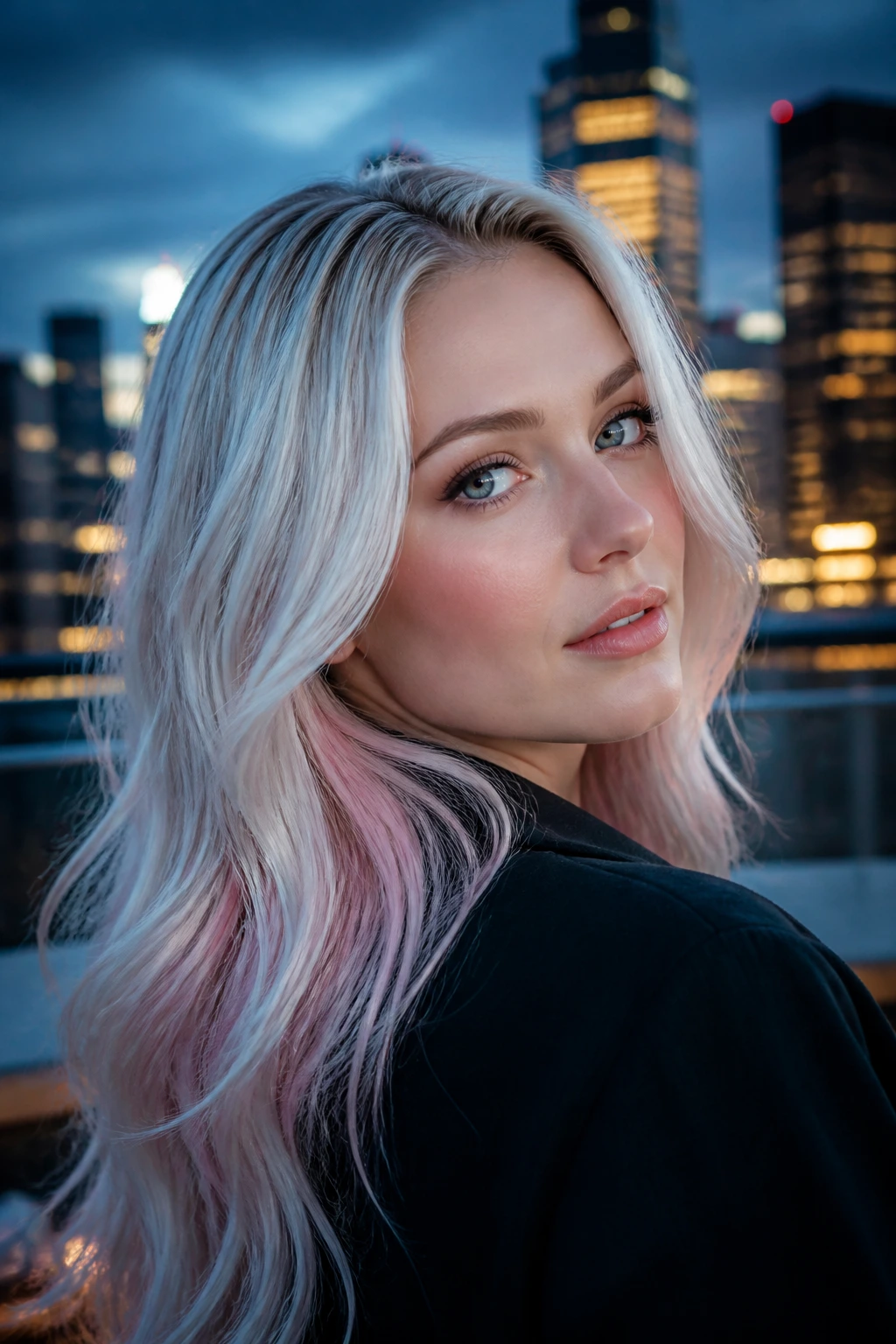 Close-up portrait of Arctic pearl streaks on a real woman