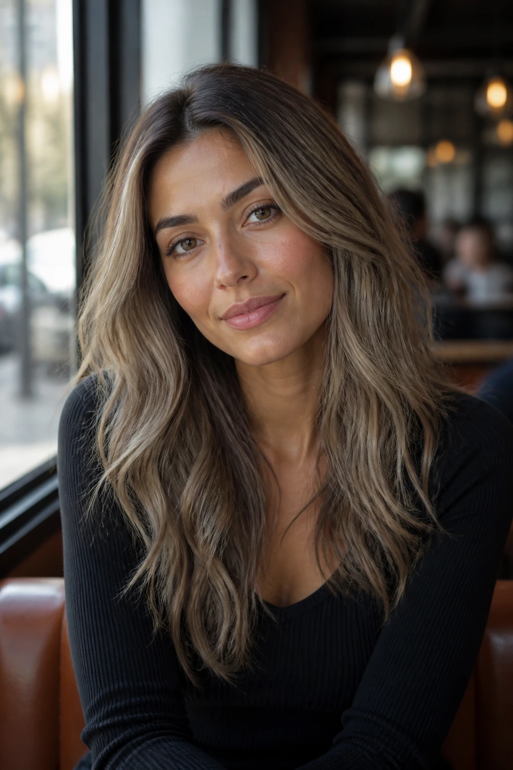 Portrait of woman with ash blonde hair and soft waves.