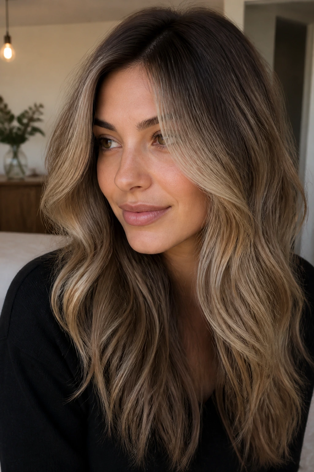 Brunette with ash bronde melt and grown-out roots