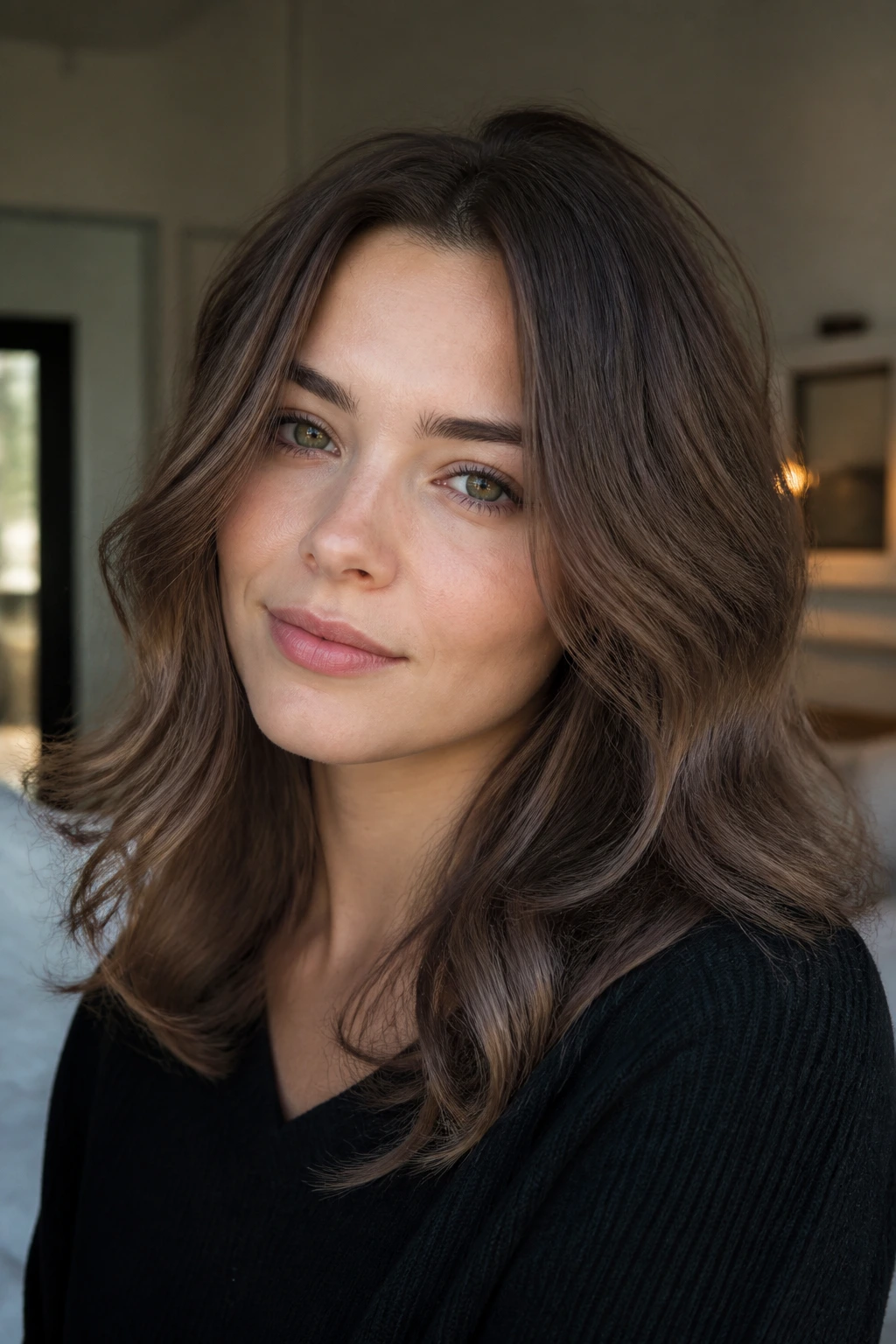 Portrait of a person with ash mocha brown hair in natural light