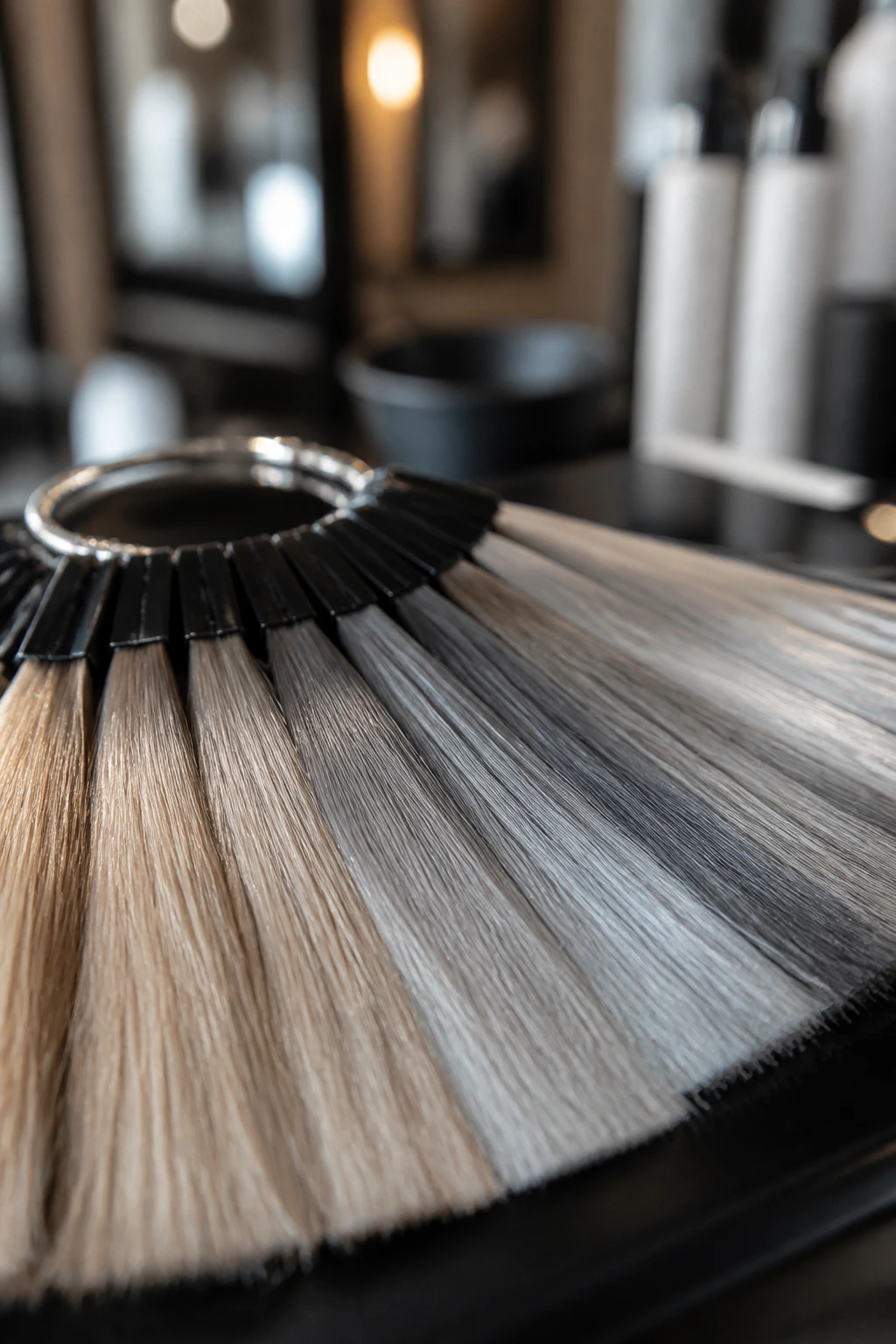 Close-up color swatches showing ash blonde shades for olive skin.