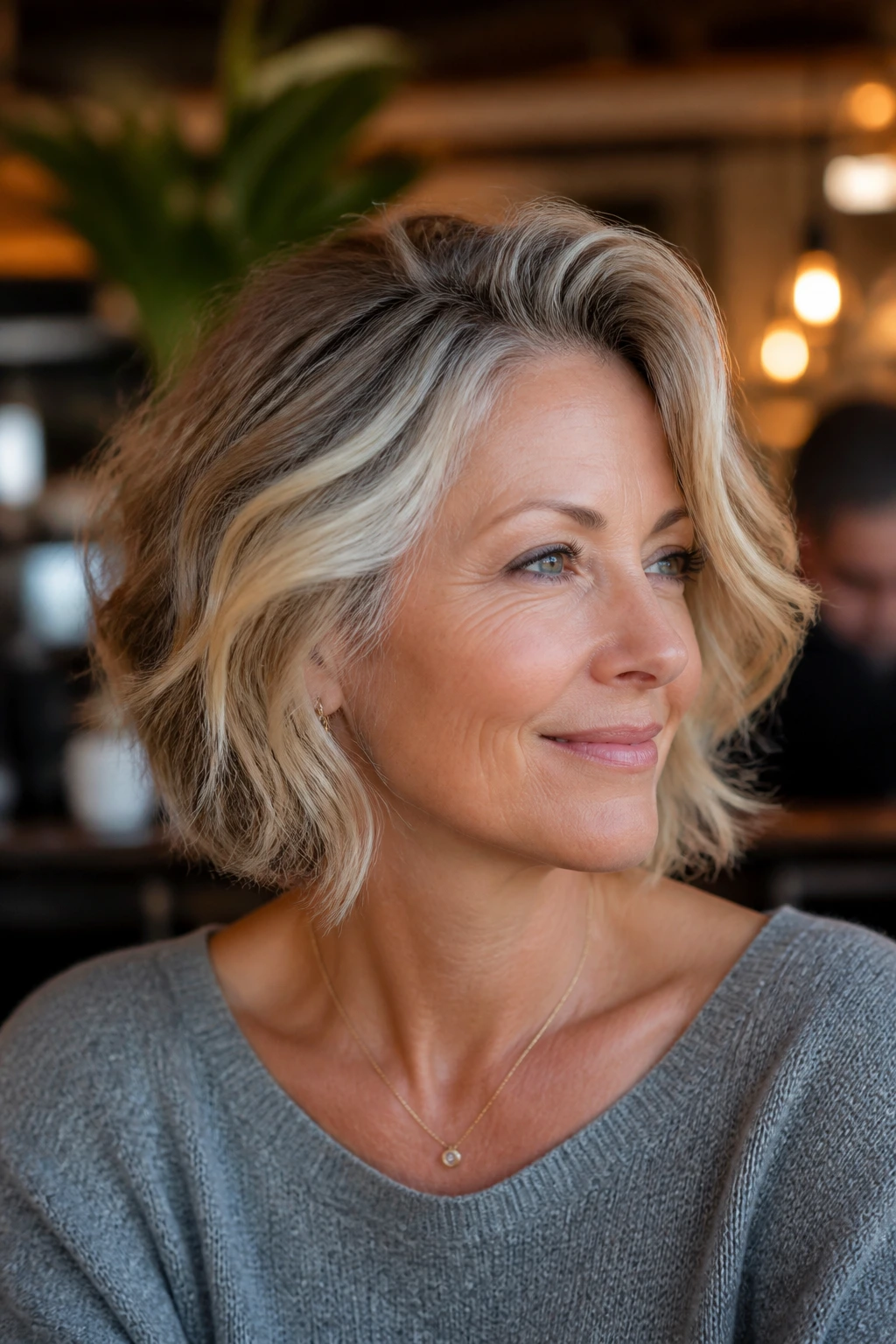Real woman with asymmetrical bob and lifted roots