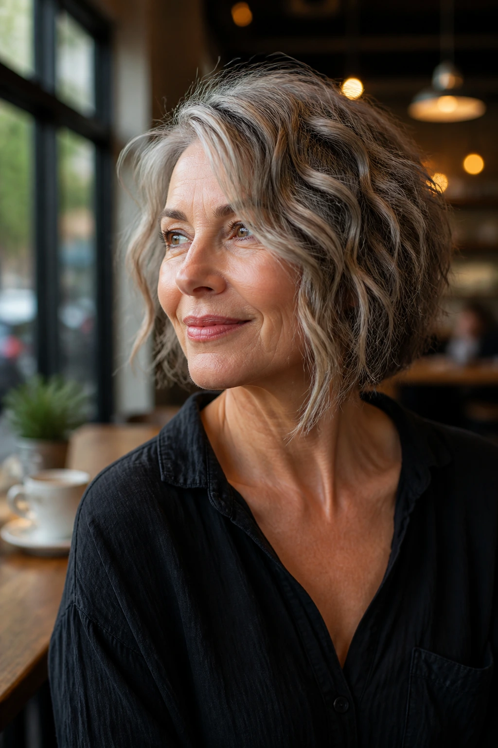 Close-up of a real woman with an asymmetrical bob