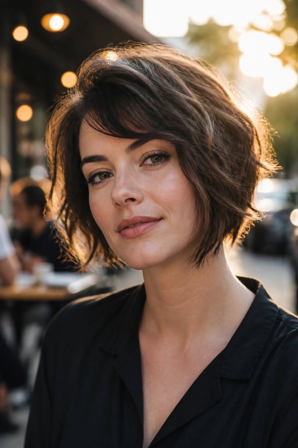 Woman with asymmetrical choppy bob showing longer and shorter sides