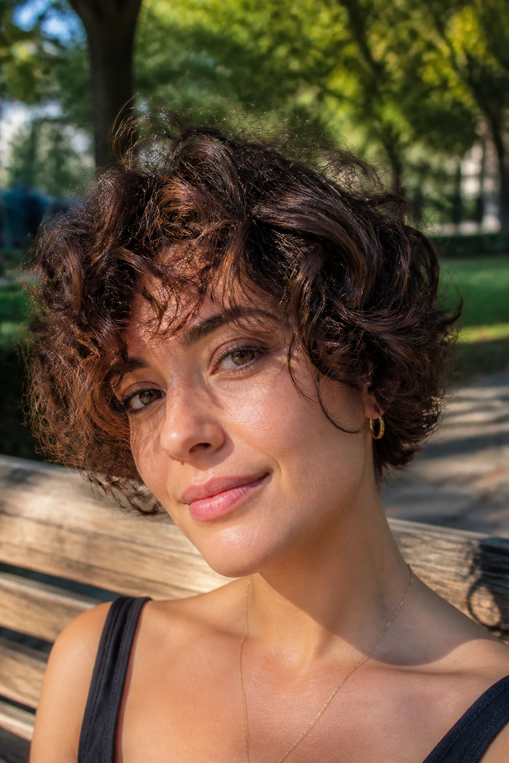 Close-up of a real woman with a soft asymmetrical crop and off-center curtains, showing movement and dimension in natural light.