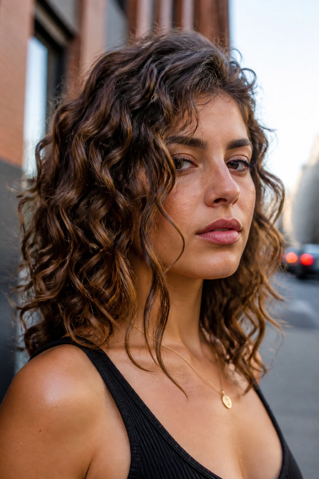 Asymmetrical front layers creating a sharp edge on a real person.