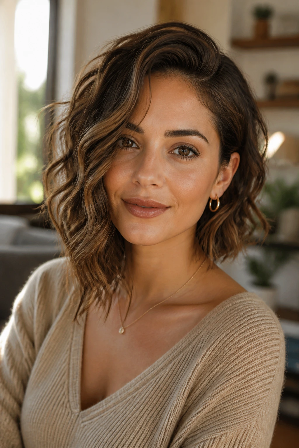 Close-up of an asymmetrical lob with one side slightly longer.