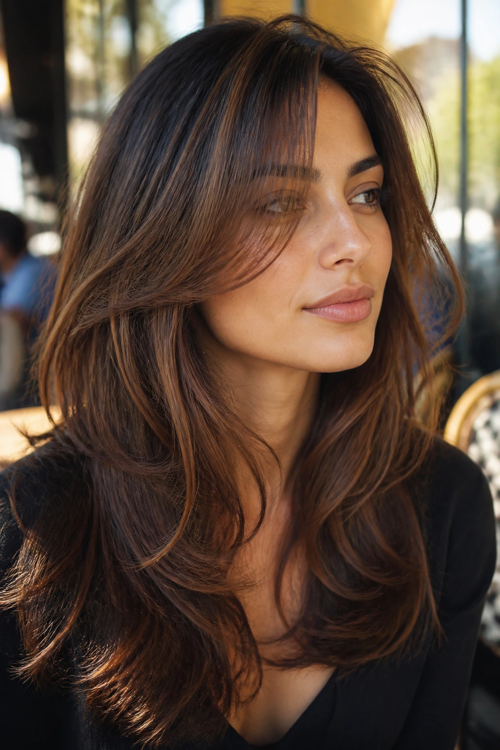 Olive-skinned woman with subtle auburn caramel undertones