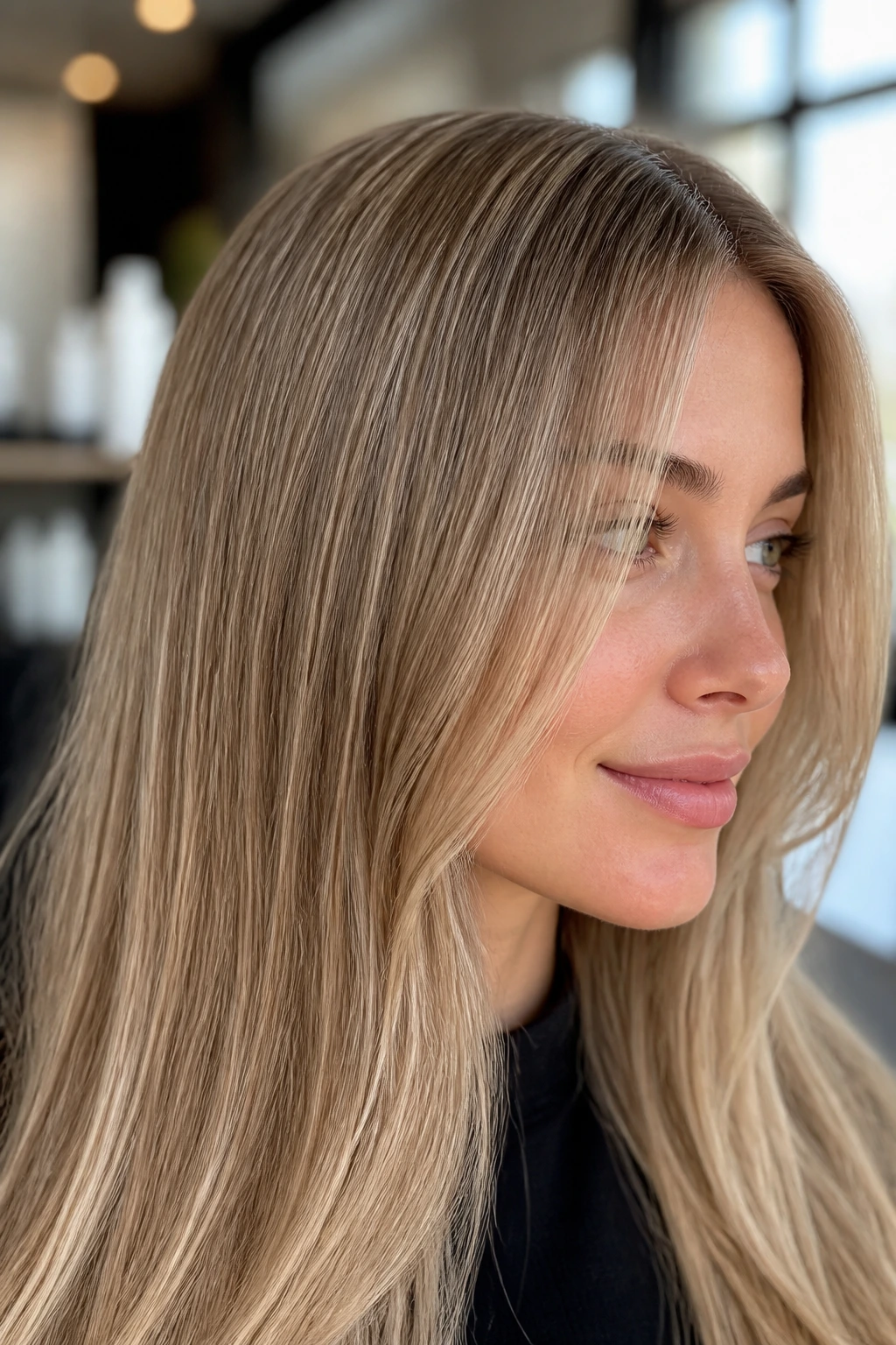 Close-up of a real woman with ultra-fine babylights creating fullness in hair.