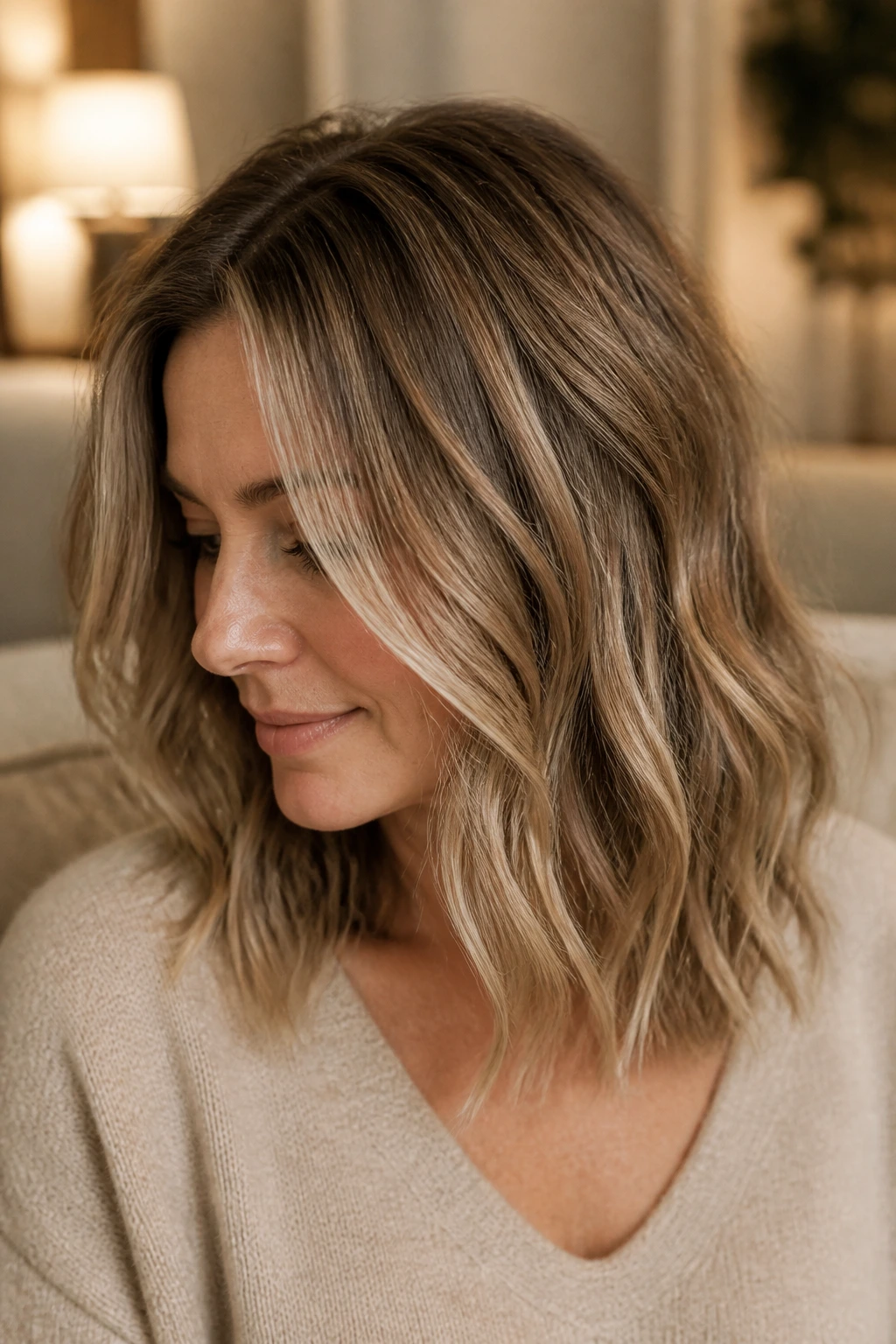 Close-up of hair with babylights creating texture and depth on a real person