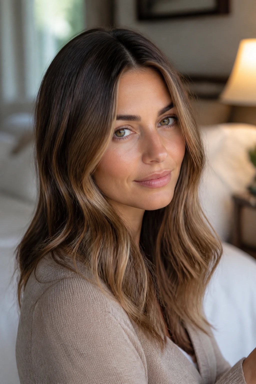 Close-up of fine babylights creating a soft glow on cool-toned hair