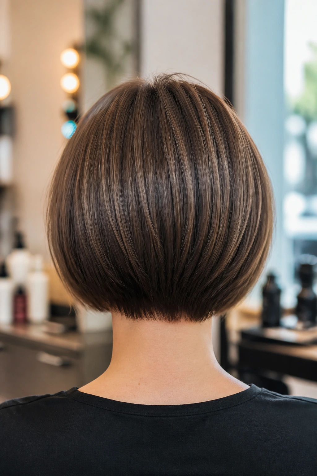 Back view of a bob showing crown lift and neat nape