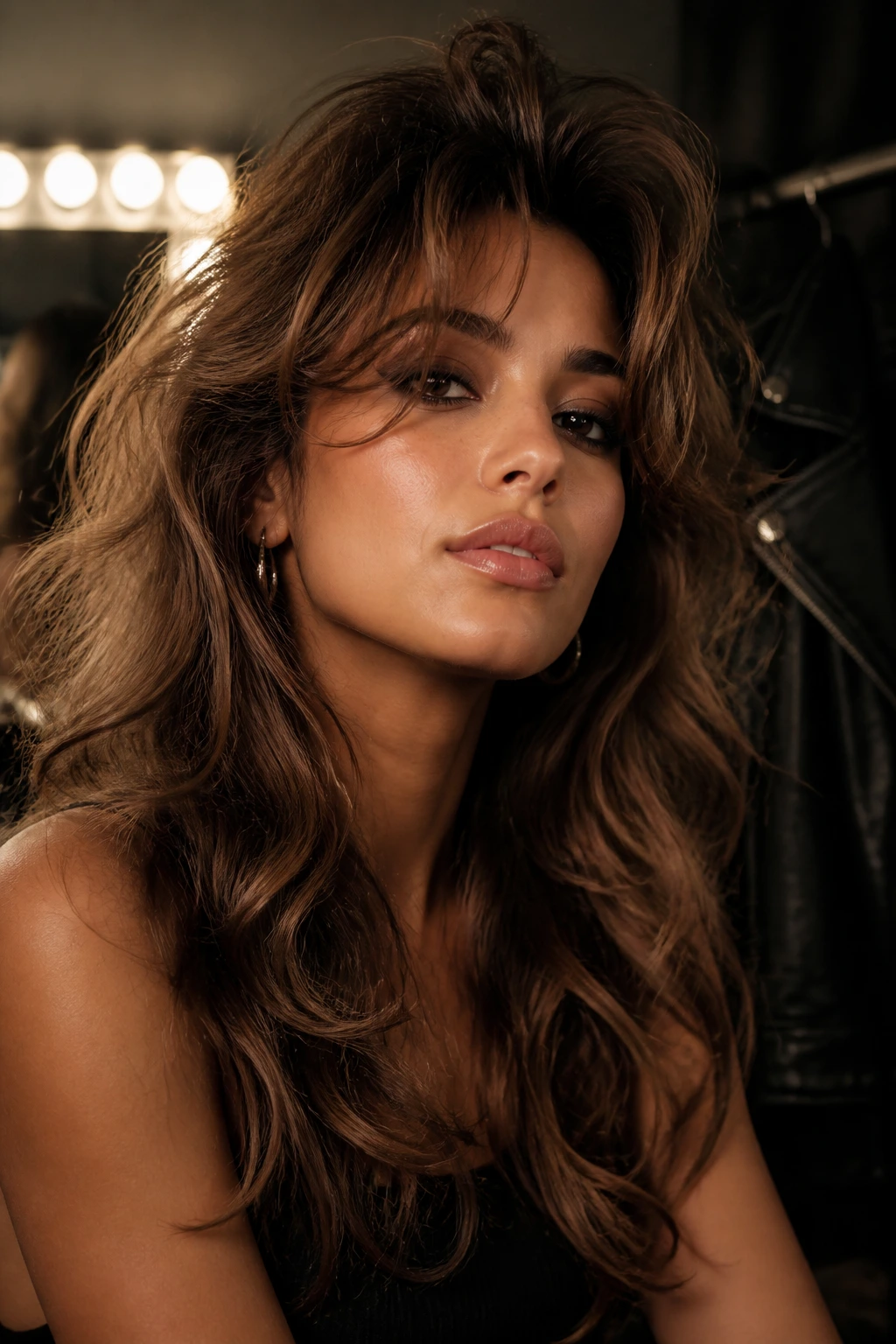 Close-up of backstage glam waves on thick hair