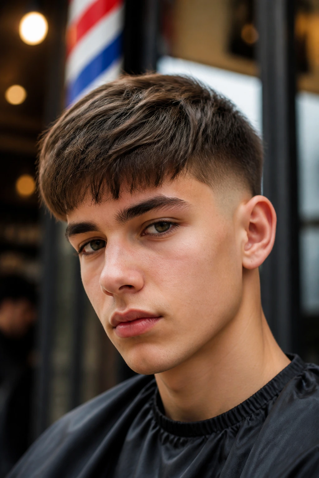 Close-up of a real boy with a balanced straight haircut for an oval-face silhouette