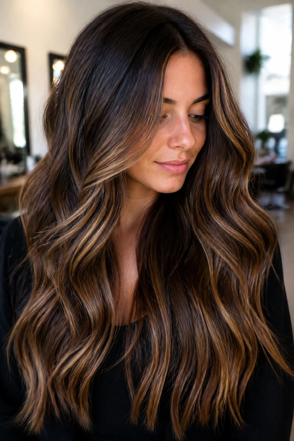 Close-up of hair with balayage and babylights adding dimension on a real person