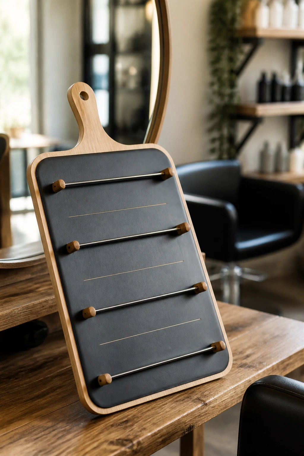 Balayage board on a real salon station in warm daylight