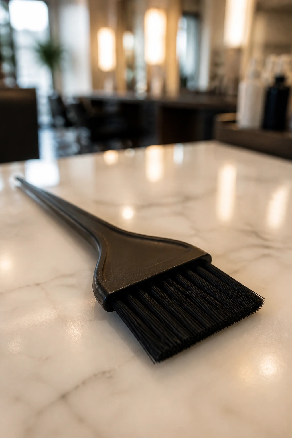 Close-up of balayage brush in a salon setting