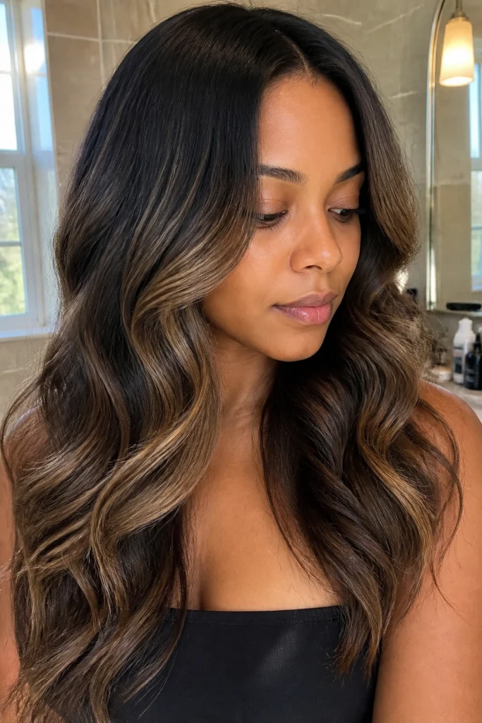 25 Beige Brown Balayage for Deep Skin Tones