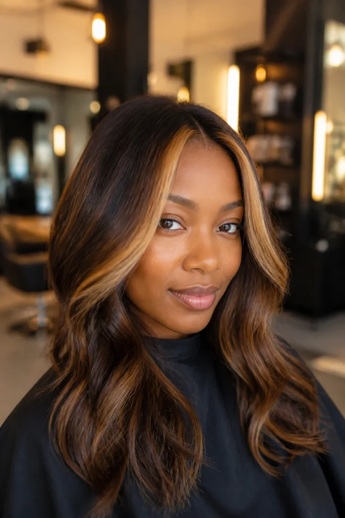 25 Caramel Brunette Balayage for Deep Skin Tones