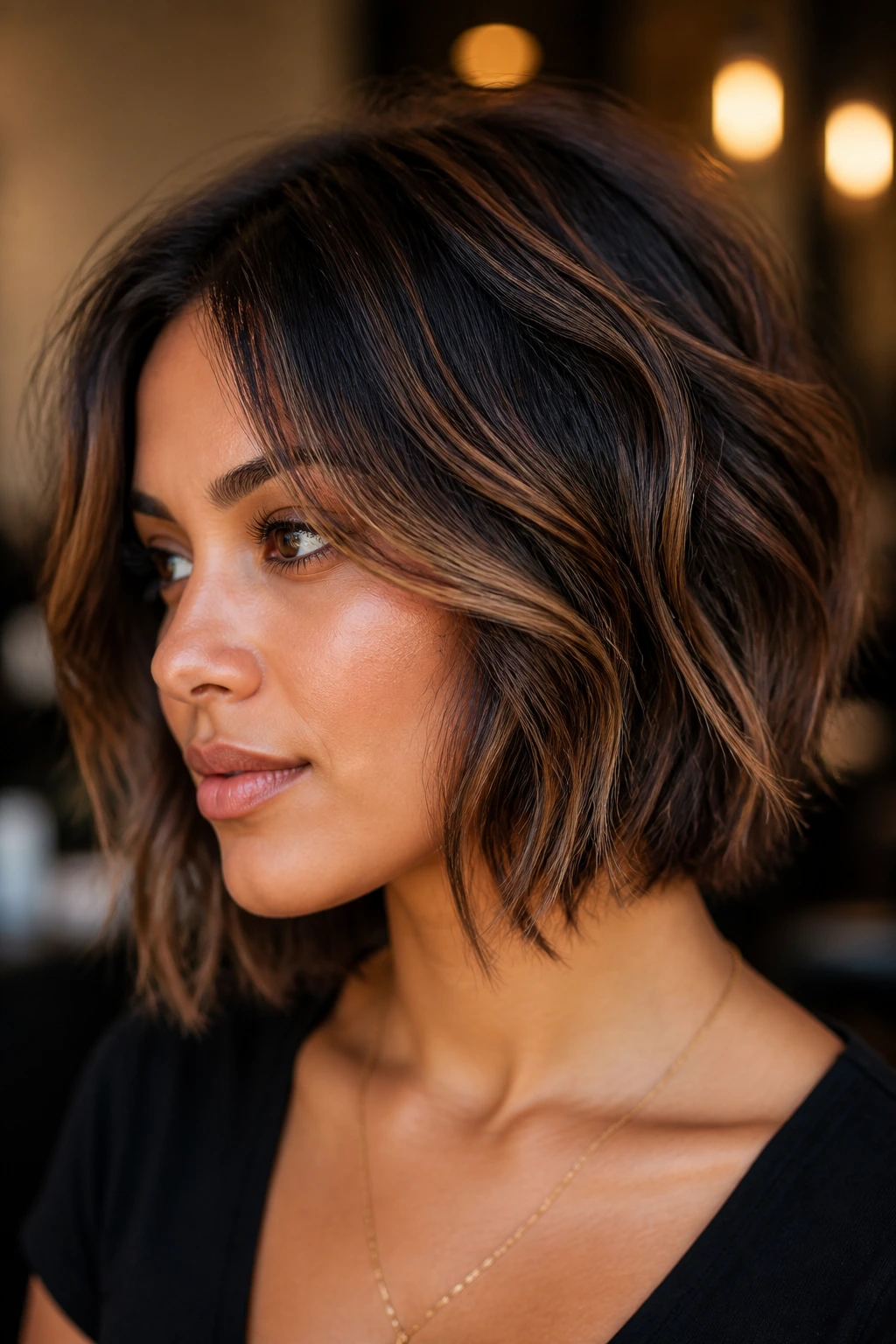 Close-up of short hair showing color variations in ribbons