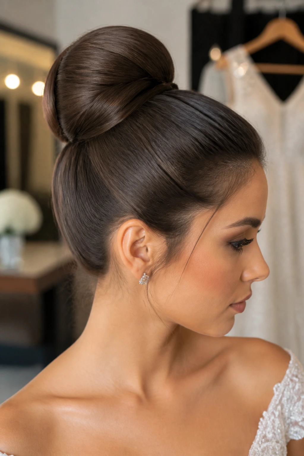 Woman with centered sculpted ballerina bun