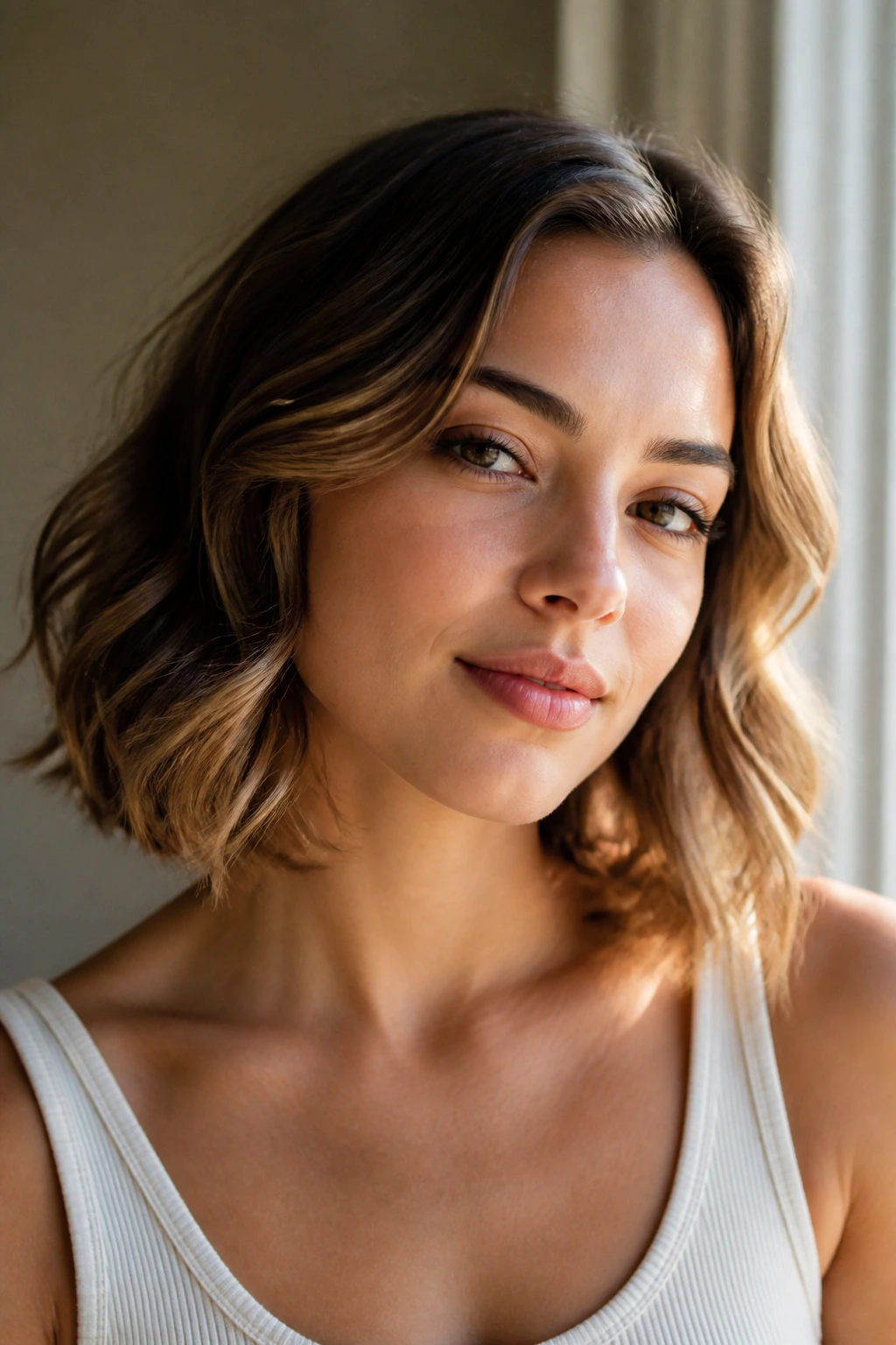 Close-up of a person with barely-there ballet waves at the jaw