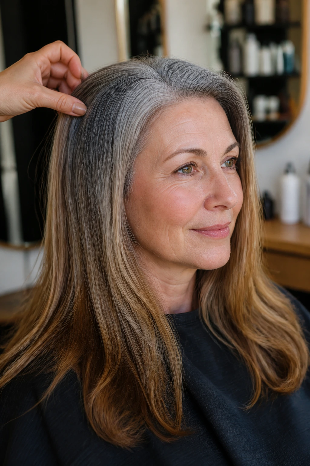 Portrait of a real person showing banding in gray-to-brown transition being blended