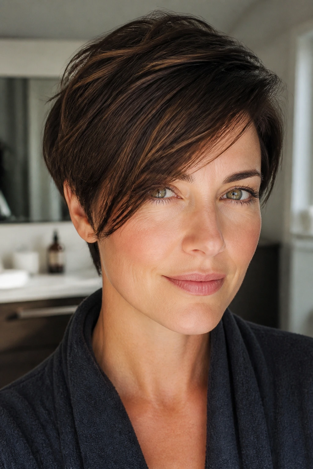 Portrait of a person with a neatly groomed side-swept fringe