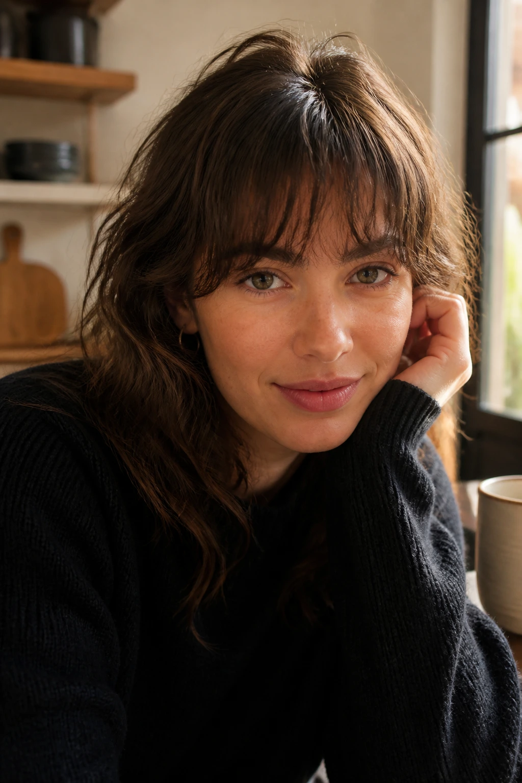 Close-up portrait of bangs styled for between-wash look
