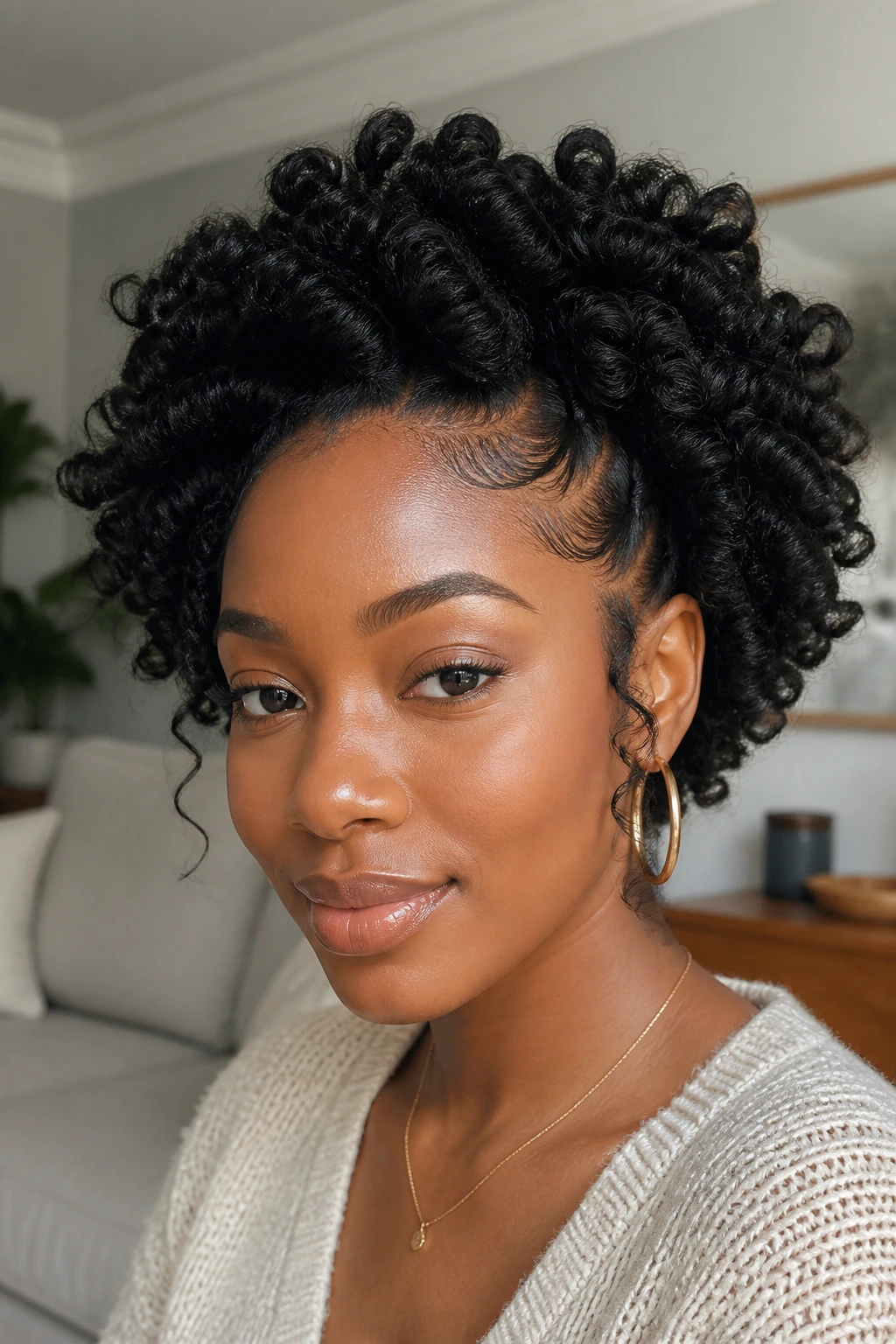 Portrait of a real woman with bantu-knot-out halo and crown lift